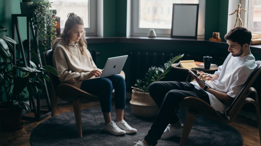 Two employees working